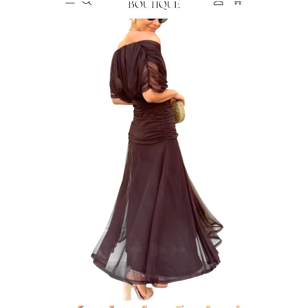 Elegant Brown Off-Shoulder Gown - Picture 3 of 8
